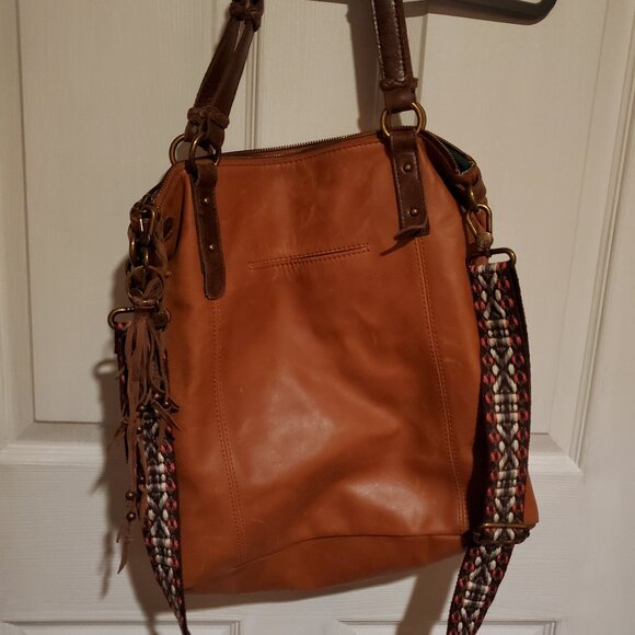 The Sak Leather Tote with Boho Fabric strap - Picture 1 of 12
